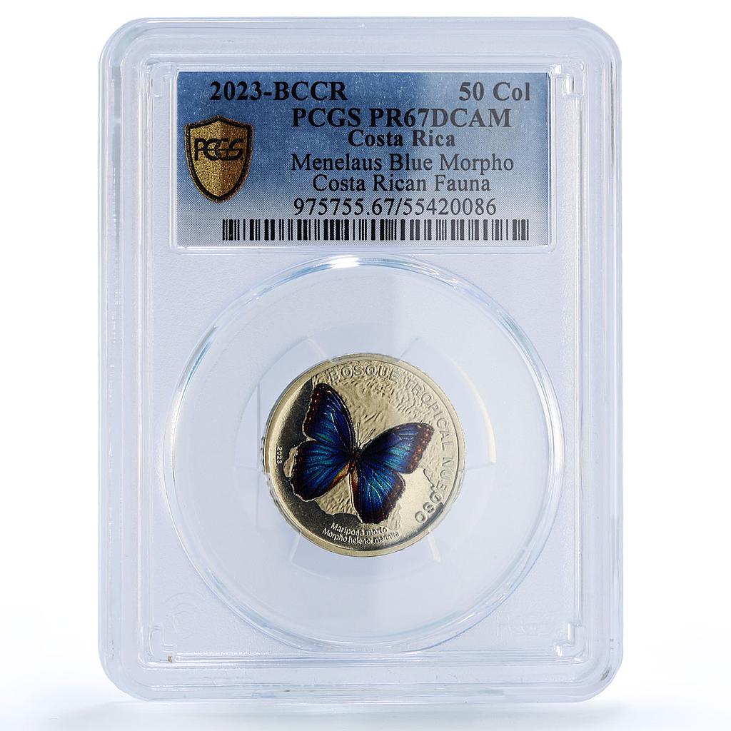 Costa Rica 50 colones Menelaus Blue Morpho Butterfly Fauna PR67 PCGS coin 2023