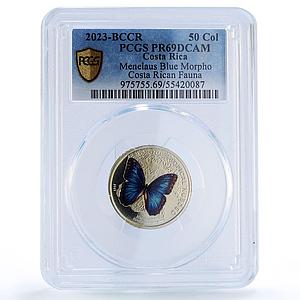 Costa Rica 50 colones Menelaus Blue Morpho Butterfly Fauna PR69 PCGS coin 2023