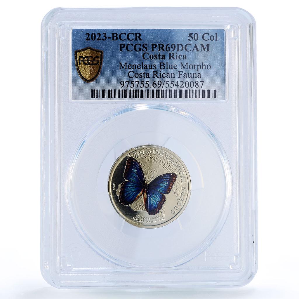 Costa Rica 50 colones Menelaus Blue Morpho Butterfly Fauna PR69 PCGS coin 2023