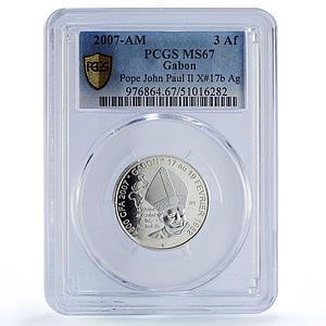 Gabon 4500 francs John Paul II IDAC 3 Africa Elephant MS67 PCGS silver coin 2007