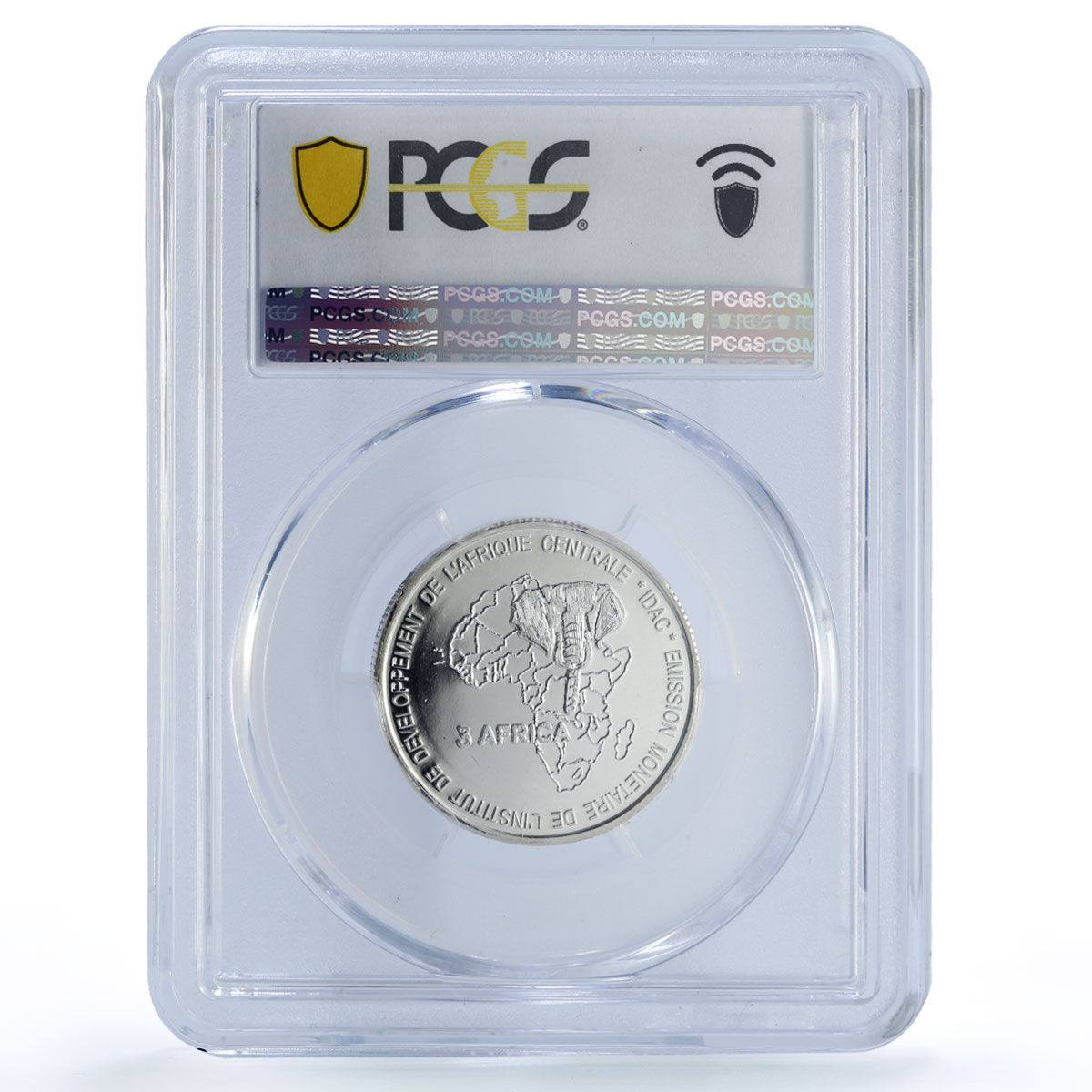 Gabon 4500 francs John Paul II IDAC 3 Africa Elephant MS67 PCGS silver coin 2007