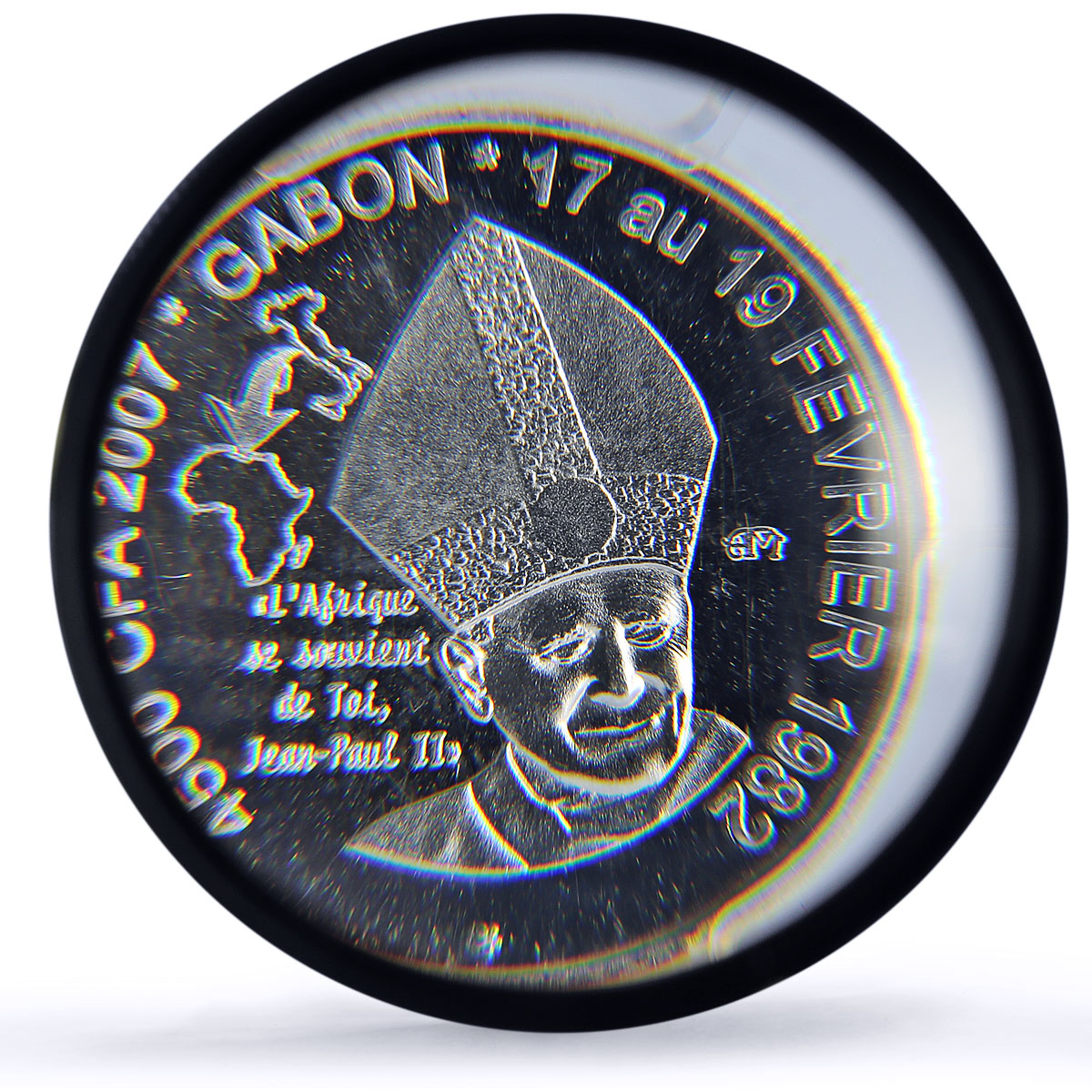 Gabon 4500 francs John Paul II IDAC 3 Africa Elephant MS67 PCGS silver coin 2007