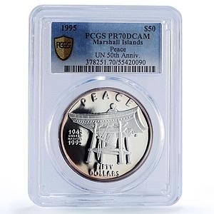 Marshall Islands 50 dollars Peace United Nations UN PR70 PCGS silver coin 1995