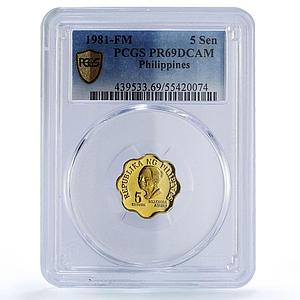 Philippines 5 sentimo Republic Coinage Melchora Aquino PR69 PCGS brass coin 1981