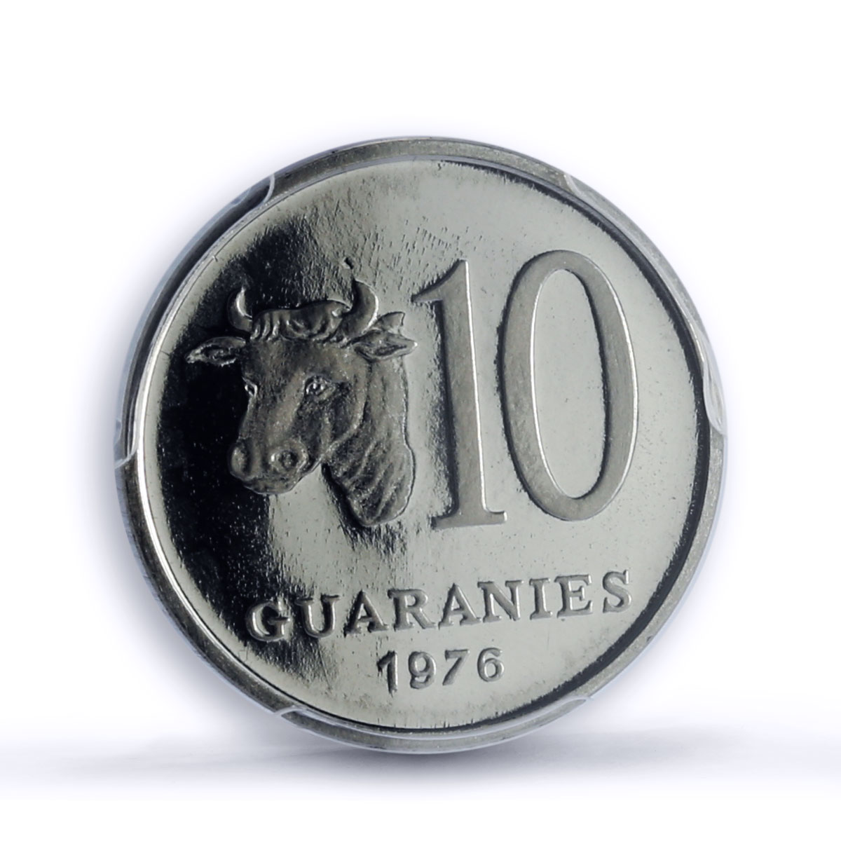 Paraguay 10 guaranies Republic Coinage Cow Head PR67 PCGS NiSteel coin 1976
