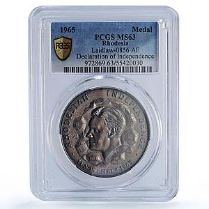 Rhodesia Declaration Independence Ian Smith History MS63 PCGS bronze medal 1965