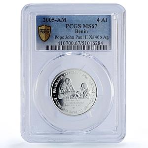 Benin 6000 francs John Paul II IDAO 4 Africa Elephant MS67 PCGS silver coin 2005