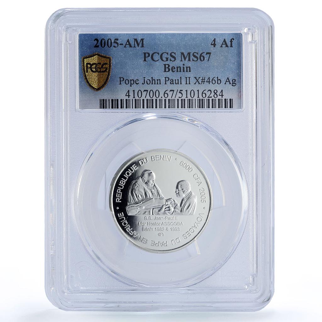 Benin 6000 francs John Paul II IDAO 4 Africa Elephant MS67 PCGS silver coin 2005