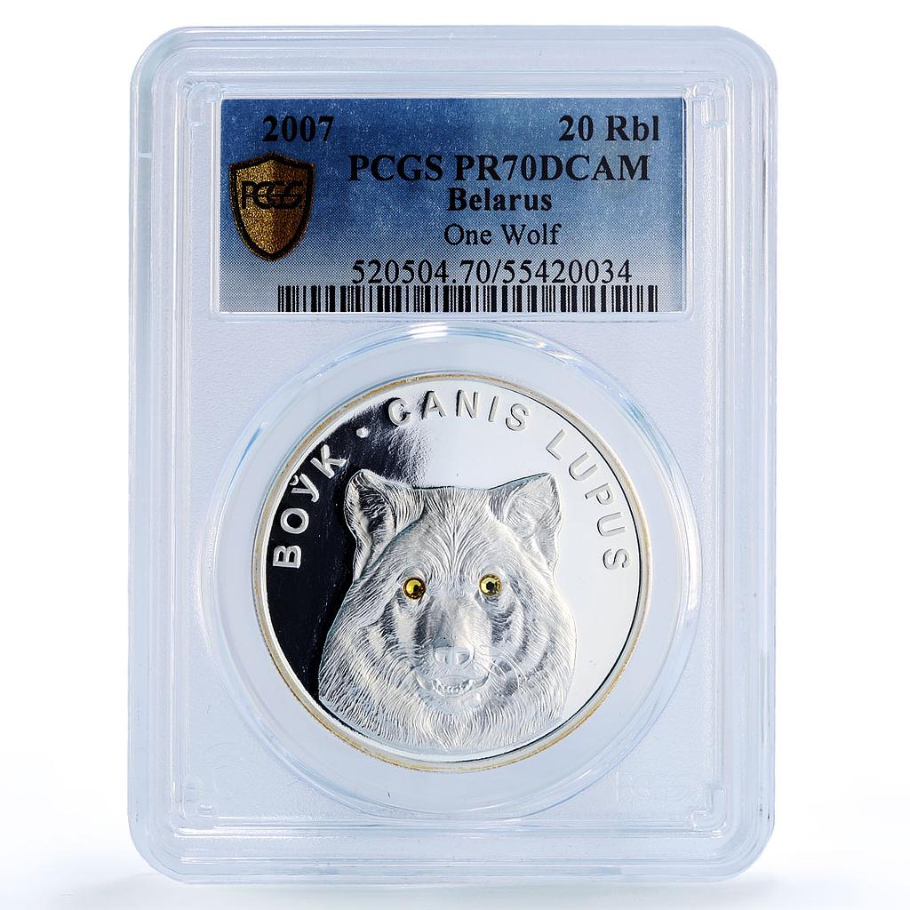 Belarus 20 roubles Wolf Protection Wildlife Fauna PR70 PCGS silver coin 2007