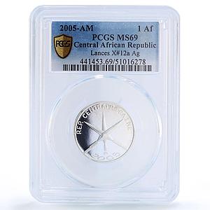 Centr. African Republic 1500 CFA Lances IDAC 1 Africa MS69 PCGS silver coin 2005