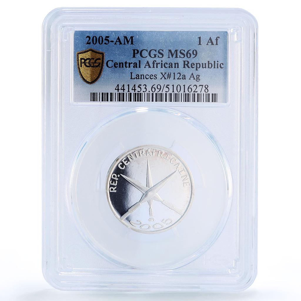 Centr. African Republic 1500 CFA Lances IDAC 1 Africa MS69 PCGS silver coin 2005