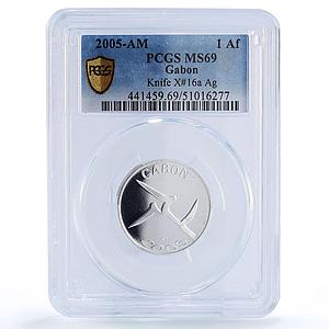 Gabon 1500 CFA Throwing Knife IDAC 1 Africa Elephant MS69 PCGS silver coin 2005
