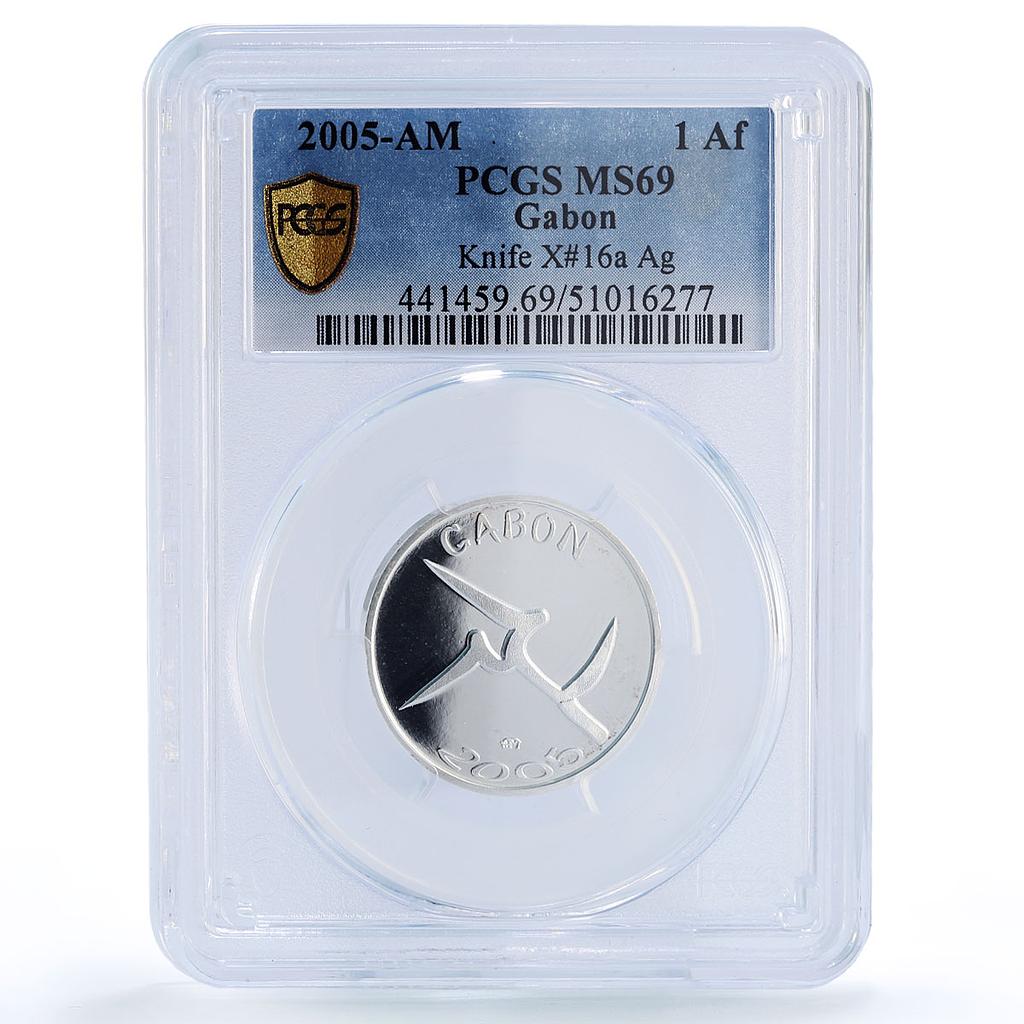 Gabon 1500 CFA Throwing Knife IDAC 1 Africa Elephant MS69 PCGS silver coin 2005