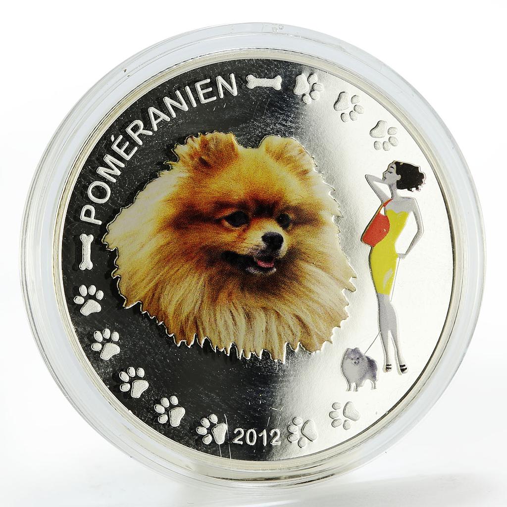 Benin 1000 francs Pomeranian Dog colored proof silver coin 2012