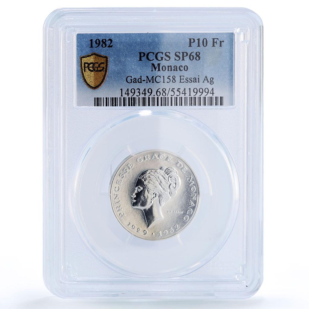 Monaco 10 francs Rainier III Princess Grace Essai SP68 PCGS silver coin 1982