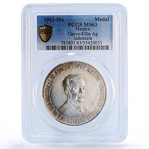 Mexico Lopez Mateos Indonesia Ganefo Games Olympics MS63 PCGS silver medal 1963
