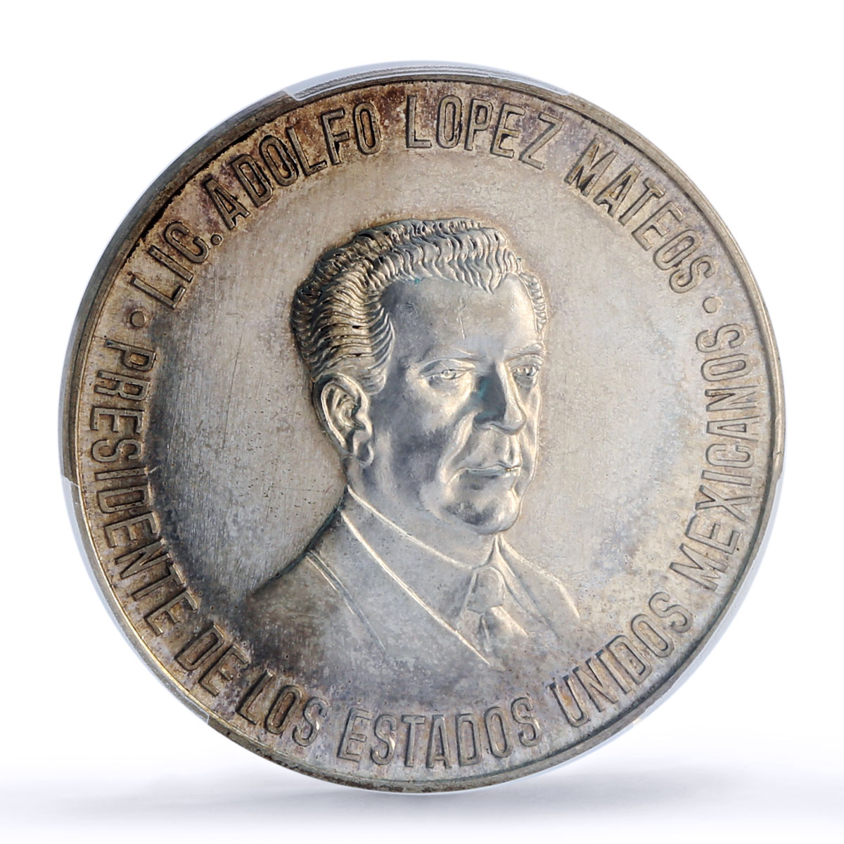 Mexico Lopez Mateos Indonesia Ganefo Games Olympics MS63 PCGS silver medal 1963