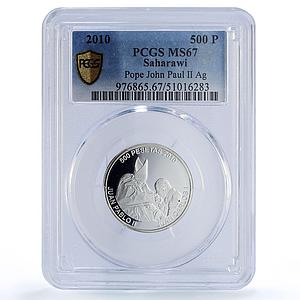 Saharawi 500 pesetas Pope John Paul II Juan Carlos MS67 PCGS silver coin 2010
