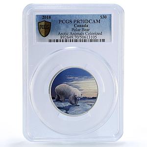 Canada 30 dollars Polar Bear Arctic Animals Fauna PR70 PCGS silver coin 2018