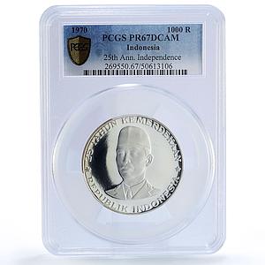 Indonesia 1000 rupiah General Sudirman Independence PR67 PCGS silver coin 1970