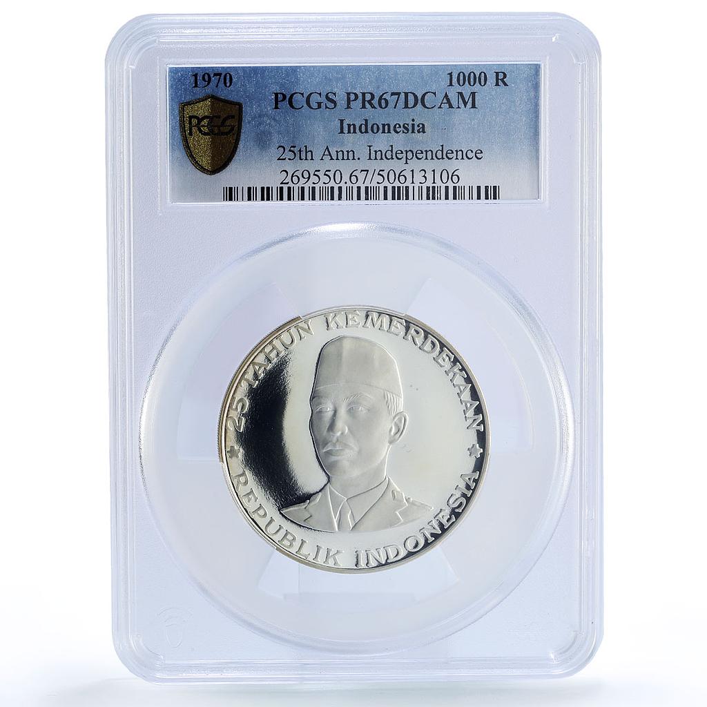 Indonesia 1000 rupiah General Sudirman Independence PR67 PCGS silver coin 1970