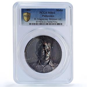 Philippines R Magsaysay Third President History Politics MS61 PCGS AE medal 1953