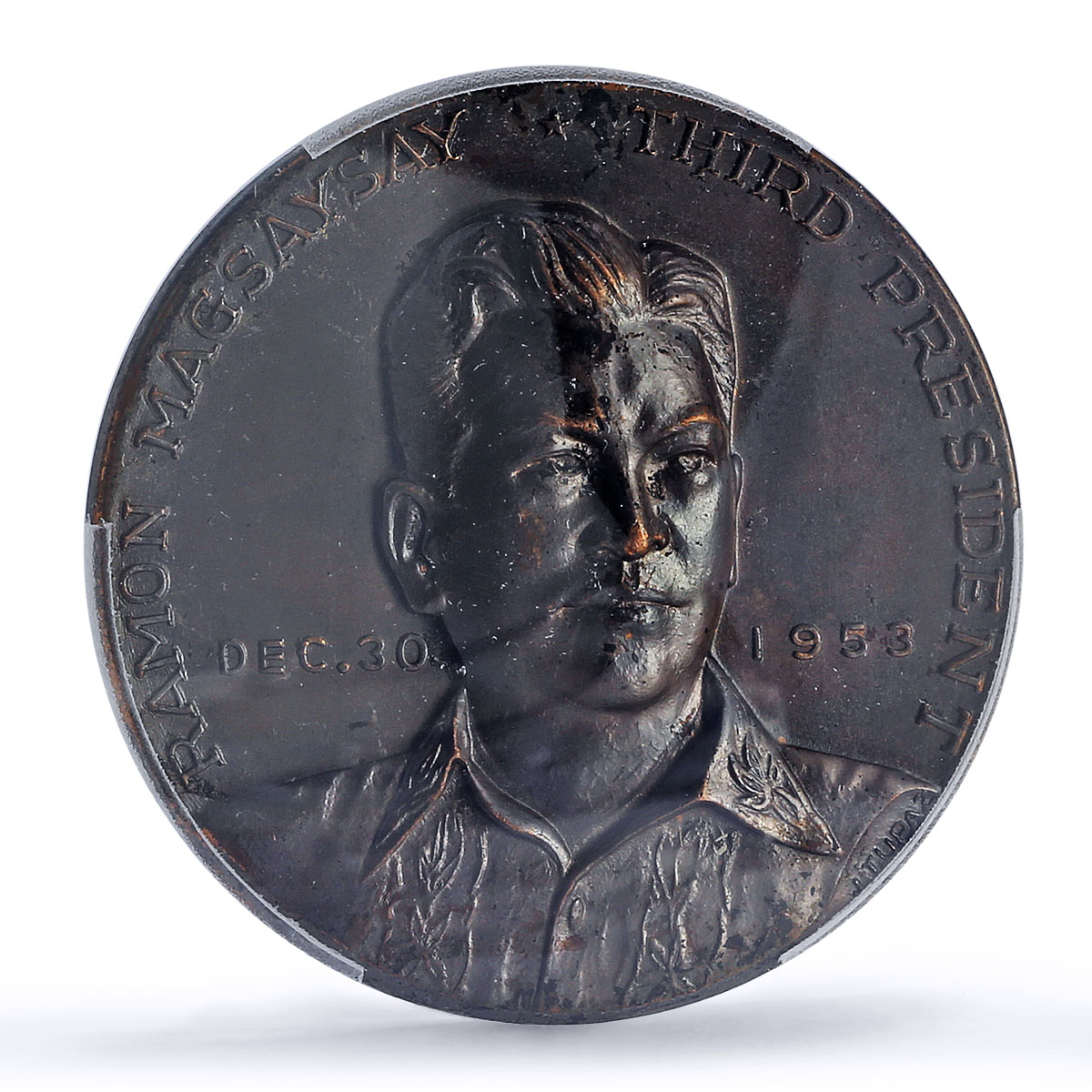 Philippines R Magsaysay Third President History Politics MS61 PCGS AE medal 1953