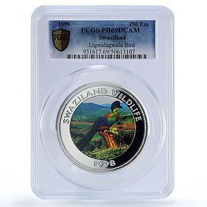 Swaziland 250 emalangeni Ligwalagwala Bird Fauna PR69 PCGS 5 oz coin 1998