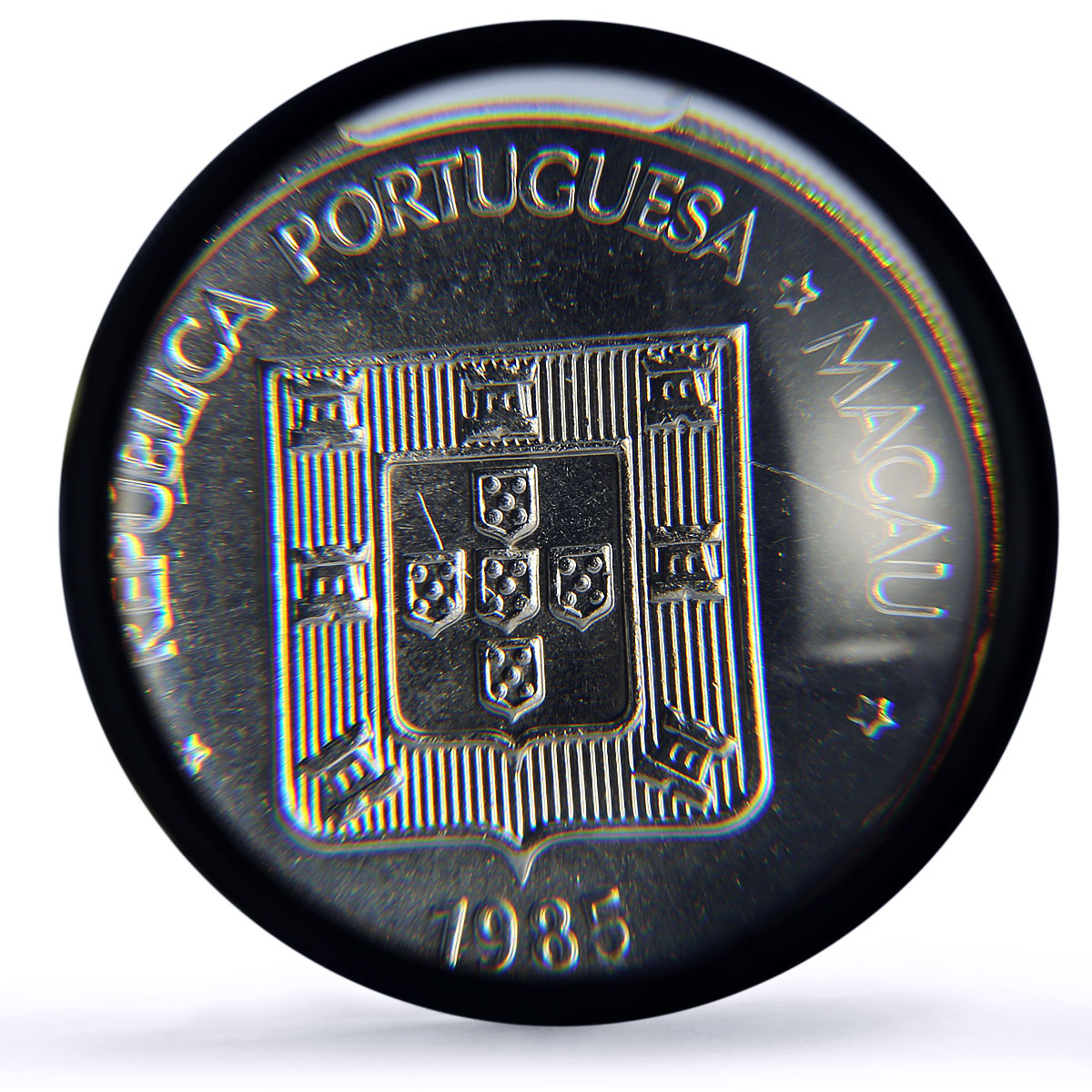 Macau 5 patacas Portuguese Colony Coinage Dragon MS63 PCGS CuNi coin 1985