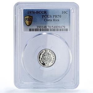 Costa Rica 10 centimos Republic Coinage BCCR Small Ships PR70 PCGS coin 1976