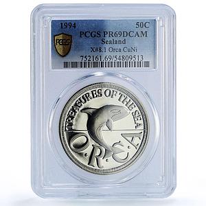 Sealand 50 cents Orca Whale Sea Treasures Fantasy X#8.1 PR69 PCGS CuNi coin 1994