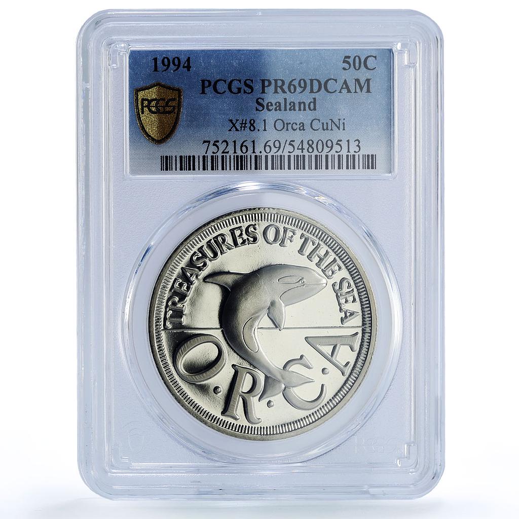 Sealand 50 cents Orca Whale Sea Treasures Fantasy X#8.1 PR69 PCGS CuNi coin 1994