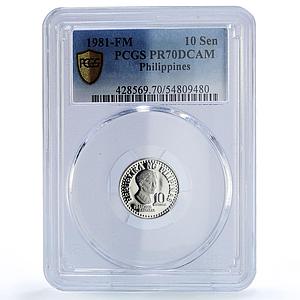 Philippines 10 sentimos Republic Coinage Baltazar PR70 PCGS CuNi coin 1981