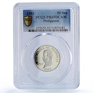 Philippines 50 sentimos Republic Coinage Marcelo Pilar PR69 PCGS CuNi coin 1983