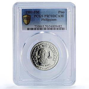 Philippines 1 piso Republic Coinage Jose Rizal PR70 PCGS CuNi coin 1981