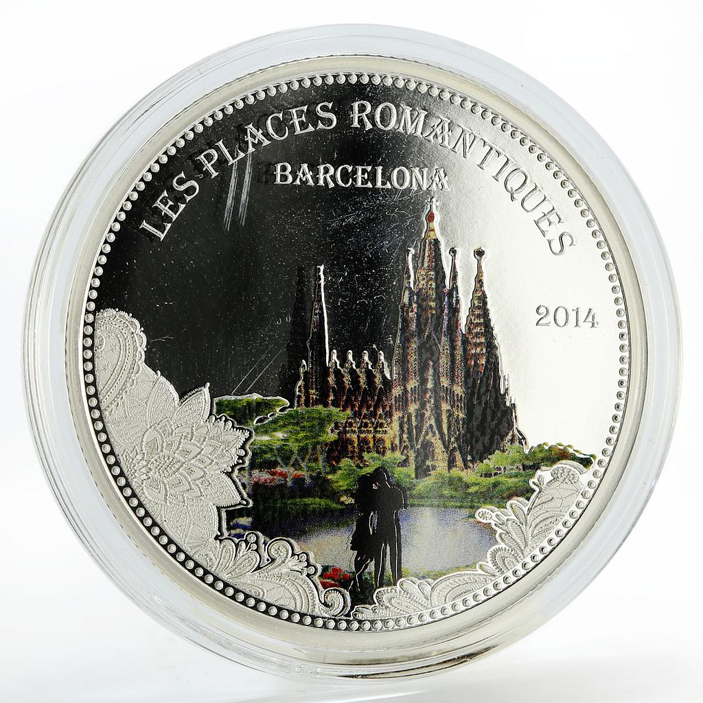 Benin 1000 francs Romantic Places Barcelona colored silver coin 2014