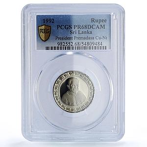 Sri Lanka 1 rupee President Premadusa History Politics PR68 PCGS CuNi coin 1992