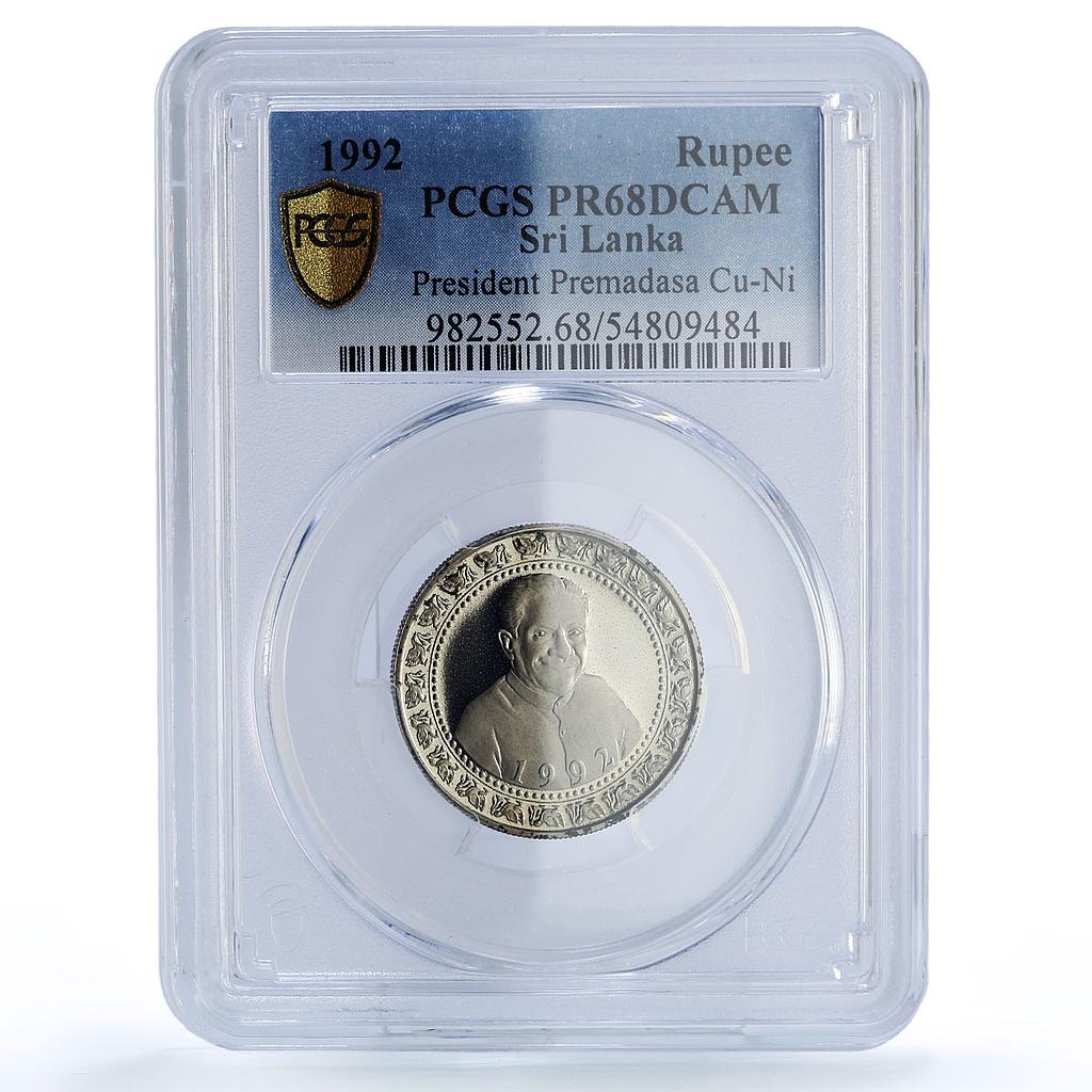 Sri Lanka 1 rupee President Premadusa History Politics PR68 PCGS CuNi coin 1992