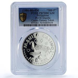 Philippines Manilla Casino Fantasy Token 500 P. PR70 PCGS silver 1986 - 1988 FM