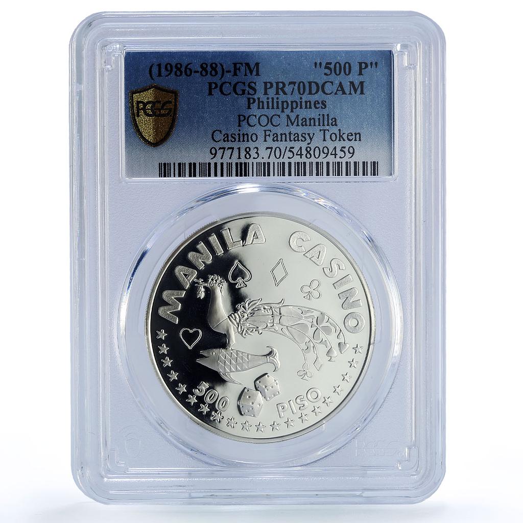 Philippines Manilla Casino Fantasy Token 500 P. PR70 PCGS silver 1986 - 1988 FM