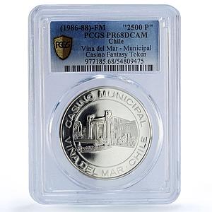 Chile Vina del Mar Casino Fantasy Token 2500 P. PR68 PCGS silver 1986 - 1988 FM