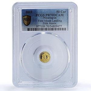 Nicaragua 50 cordobas Moon Landing Astronaut Space PR70 PCGS gold coin 2019