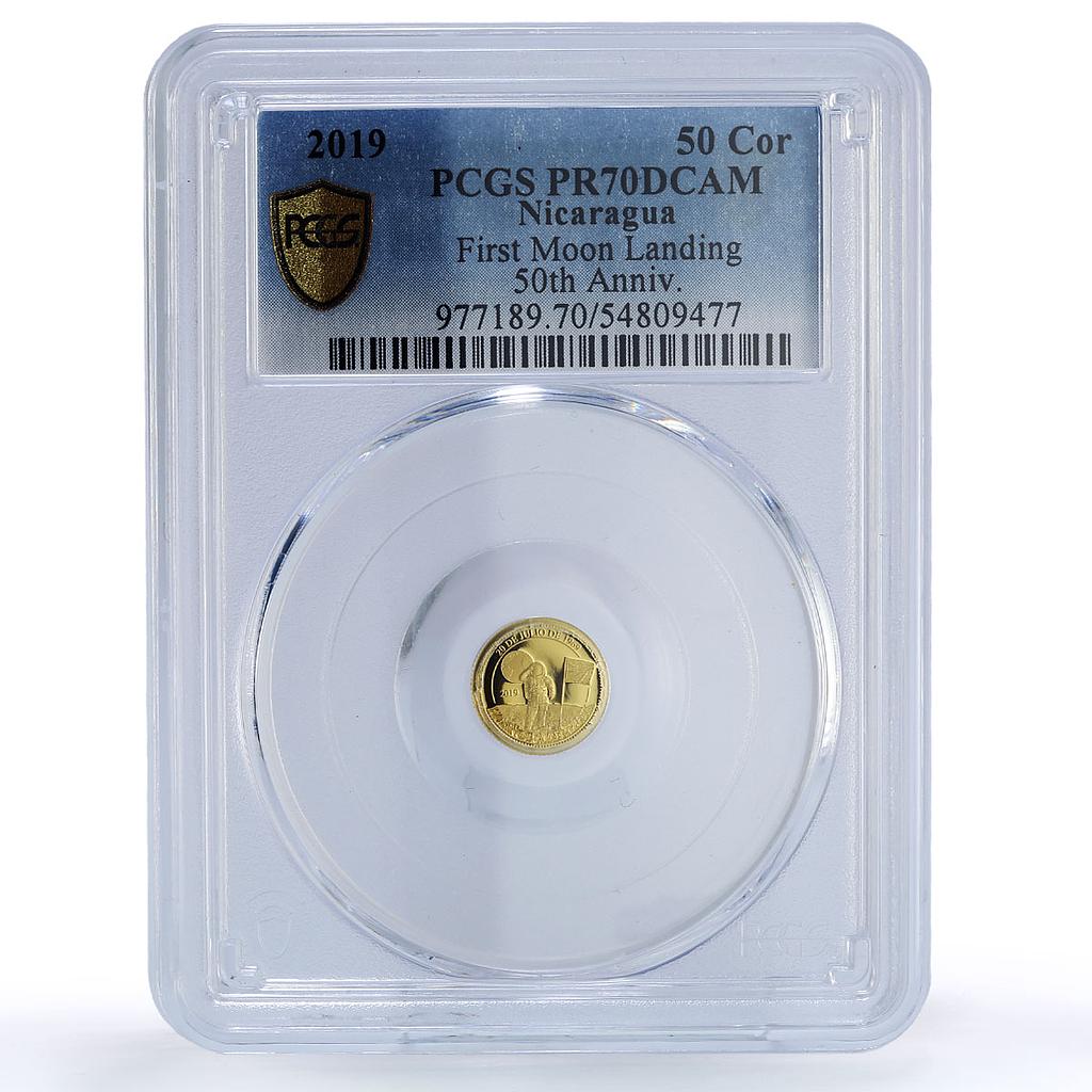 Nicaragua 50 cordobas Moon Landing Astronaut Space PR70 PCGS gold coin 2019