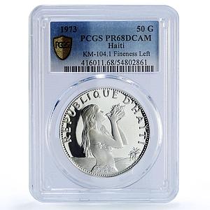 Haiti 50 gourdes Woman on the Beach Fineness Left PR68 PCGS silver coin 1973
