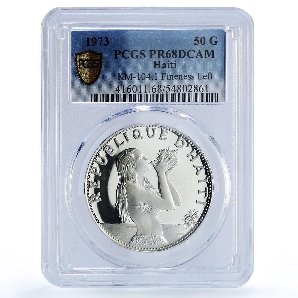 Haiti 50 gourdes Woman on the Beach Fineness Left PR68 PCGS silver coin 1973