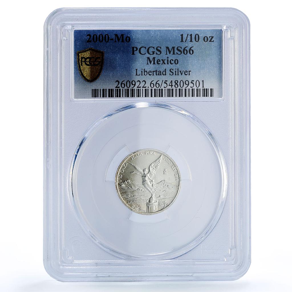 Mexico 1/10 onza Libertad Angel of Independence MS66 PCGS silver coin 2000