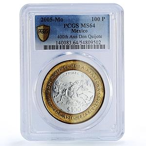 Mexico 100 pesos Don Quijote Cervantes Literature MS64 PCGS bimetal coin 2005