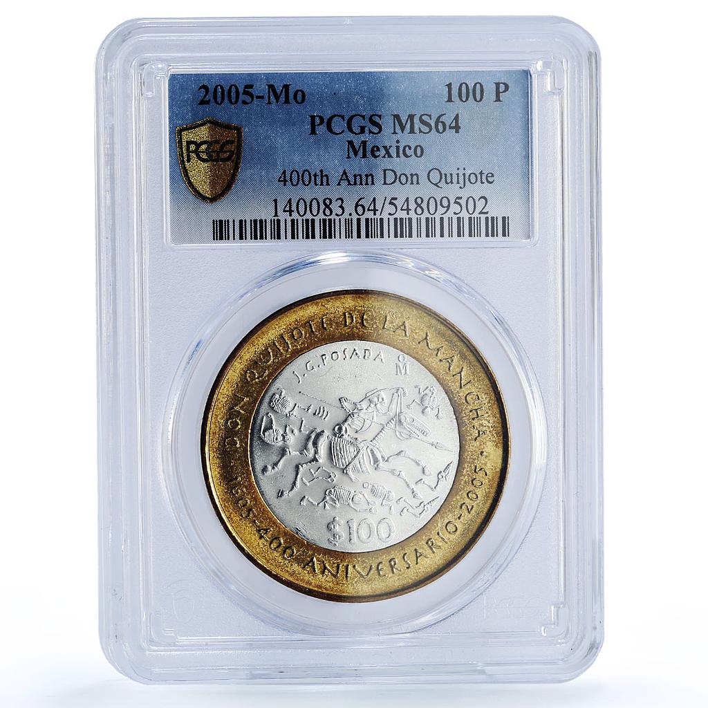 Mexico 100 pesos Don Quijote Cervantes Literature MS64 PCGS bimetal coin 2005