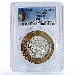 Mexico 50 pesos Ninos Heroes Revolution History MS65 PCGS bimetal coin 1993