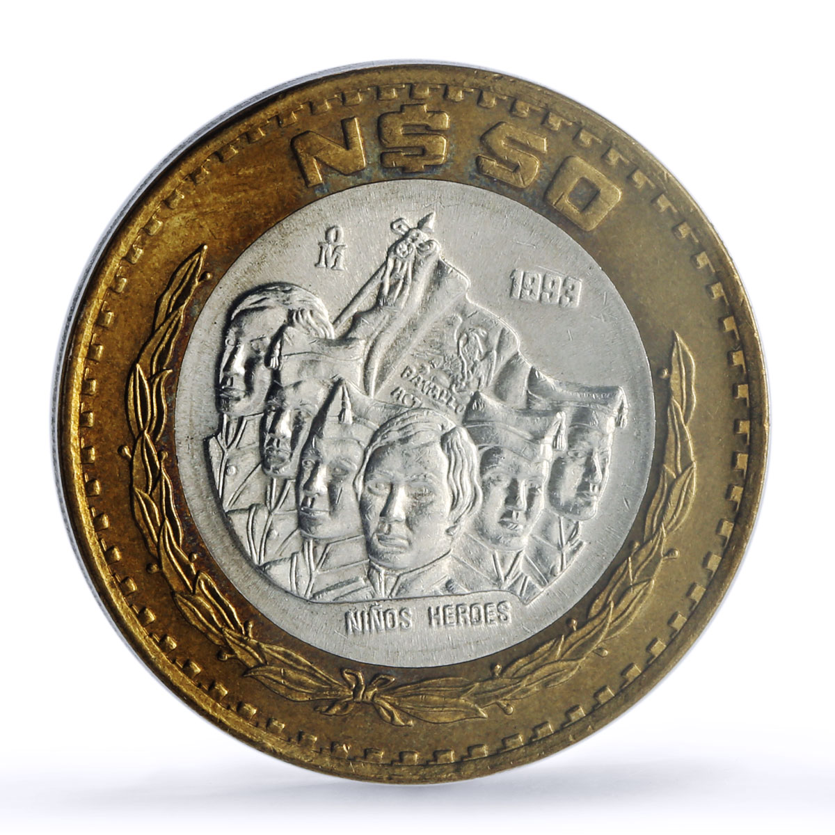 Mexico 50 pesos Ninos Heroes Revolution History MS65 PCGS bimetal coin 1993